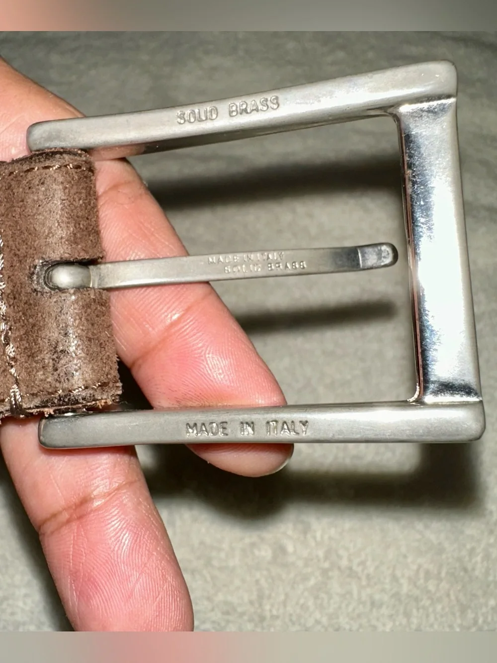 Brooks Brothers Brown Suede Belt 38 Men Made in Italy Silver Brass Buckle